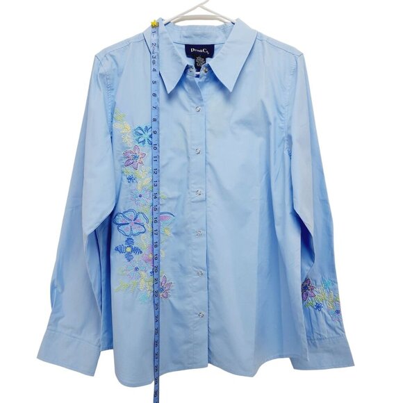 Denim & Co. Shirt Womens Blue Embroidered Button-Up Size L 100% Cotton - Picture 3 of 12